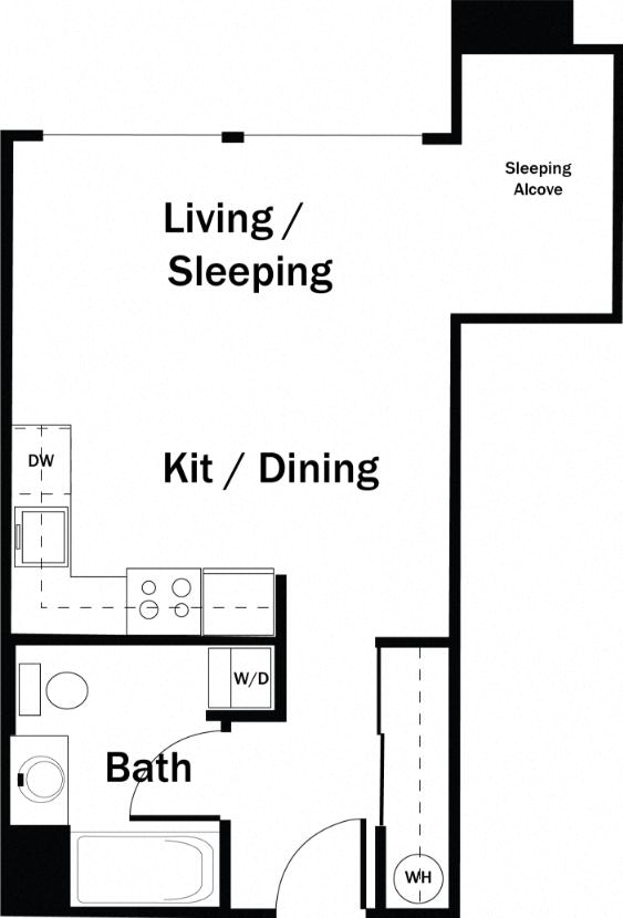 Floor plan for studio, 1 bath, 453 sqft